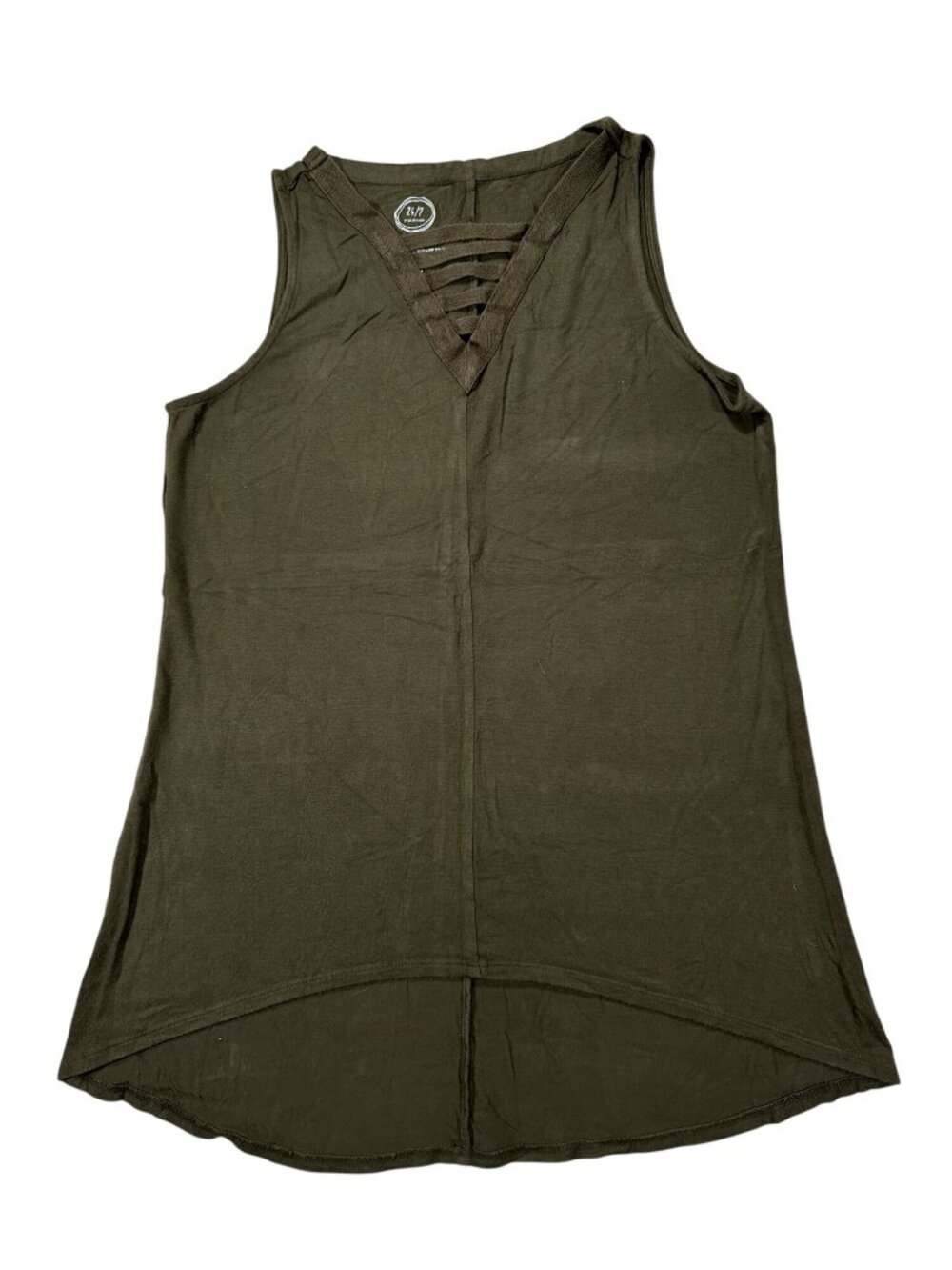 Maurices Womens Sleeveless Olive Green V-Neck Tunic Top Size S Rayon Blend